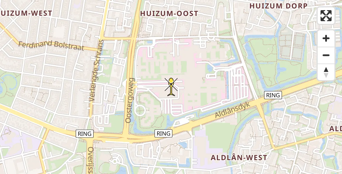 Routekaart van de vlucht: Ambulanceheli naar Leeuwarden