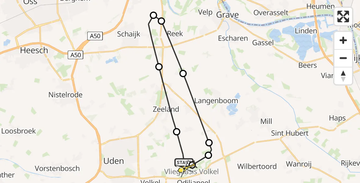 Routekaart van de vlucht: Lifeliner 3 naar Vliegbasis Volkel, Millsebaan