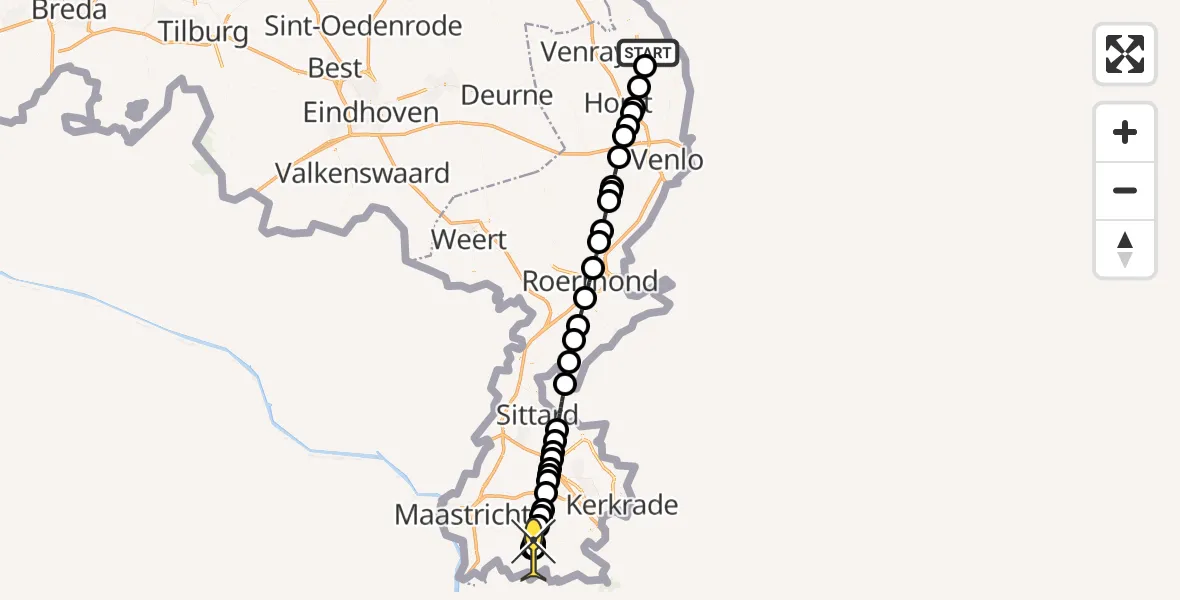 Routekaart van de vlucht: Lifeliner 3 naar Gulpen, Ooijenseweg
