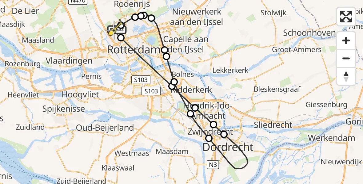 Routekaart van de vlucht: Lifeliner 2 naar Rotterdam The Hague Airport, Terletpad