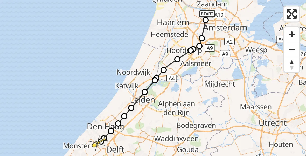 Routekaart van de vlucht: Lifeliner 1 naar Den Haag, Nieuw-Zeelandweg