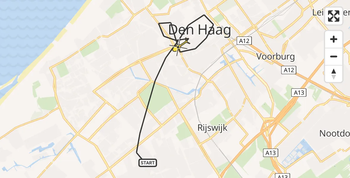 Routekaart van de vlucht: Lifeliner 1 naar Den Haag, Vigelandstraat