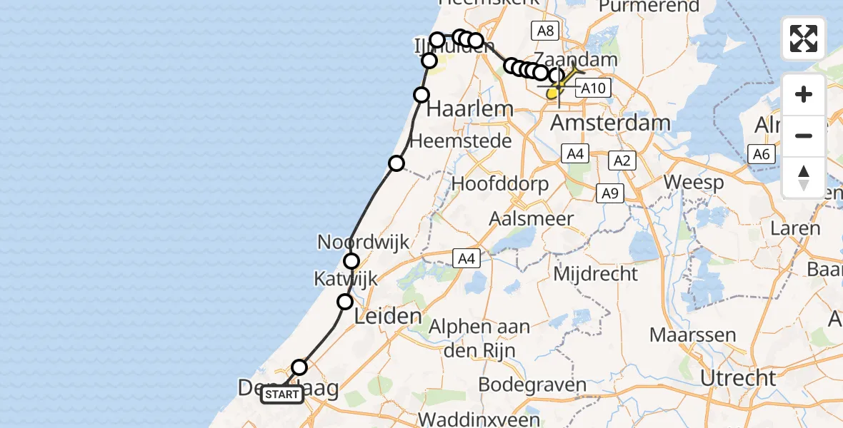 Routekaart van de vlucht: Lifeliner 1 naar Amsterdam Heliport, Vondelstraat