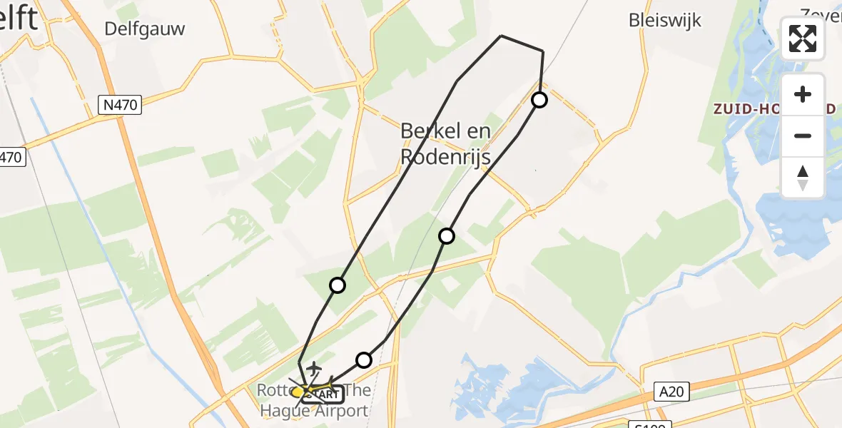 Routekaart van de vlucht: Lifeliner 2 naar Rotterdam The Hague Airport, B. Vethstraat