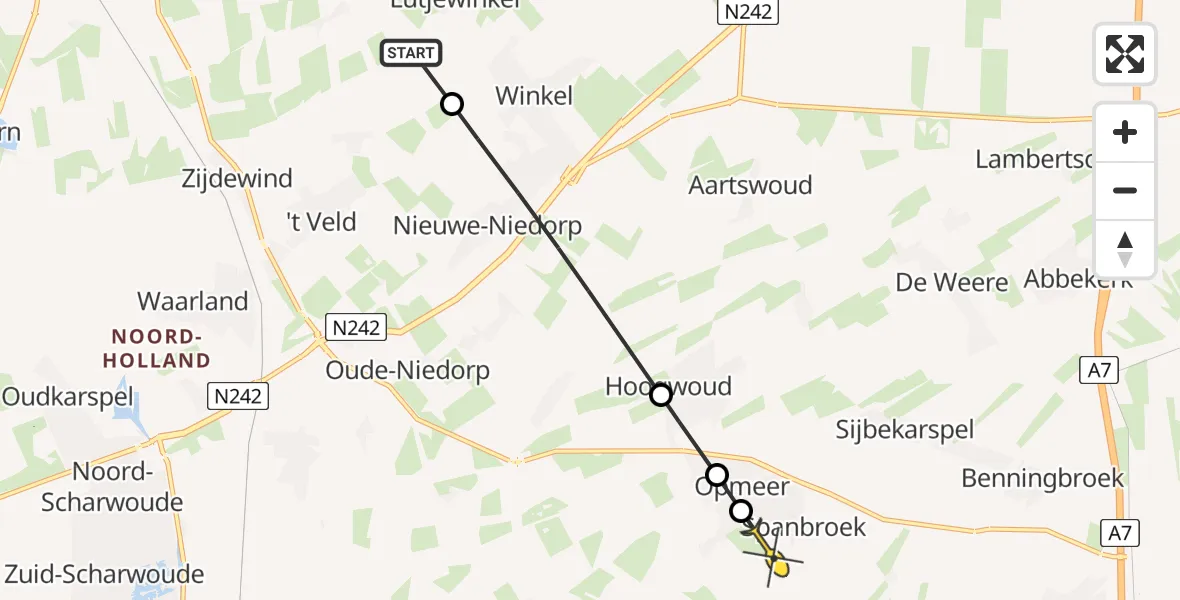Routekaart van de vlucht: Politiehelikopter naar Spanbroek, Zuiderkanaalweg