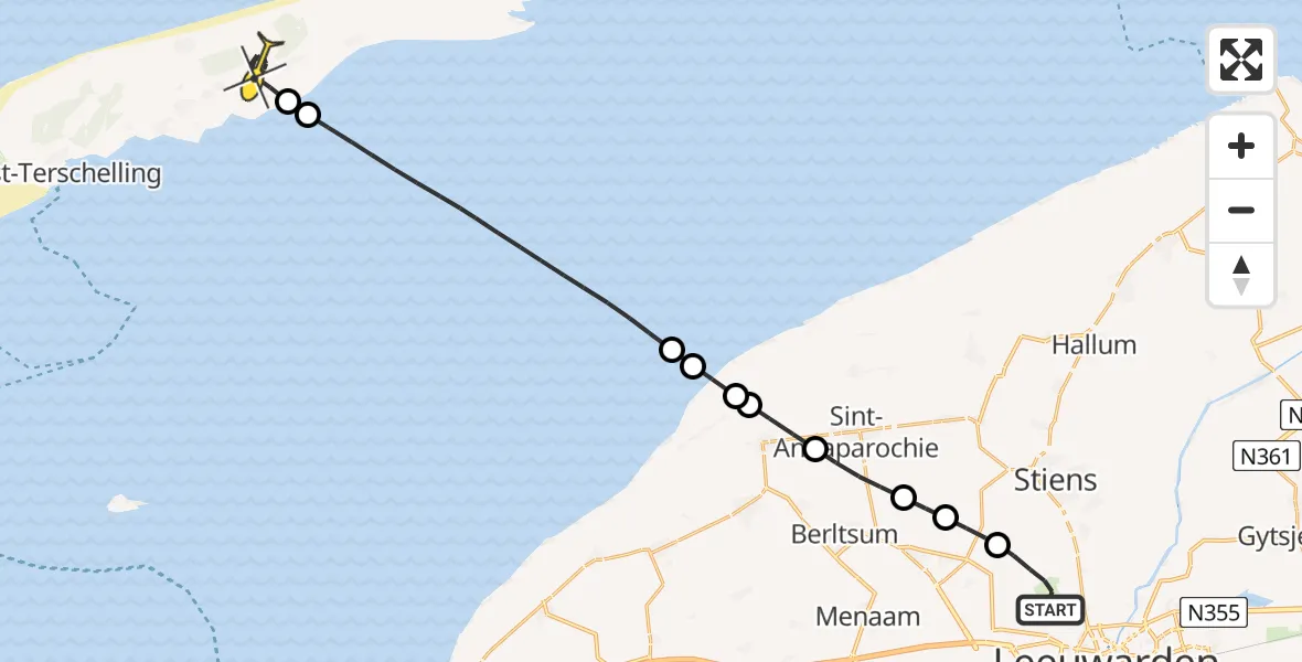 Routekaart van de vlucht: Ambulancehelikopter naar Lies, Keegsdijkje