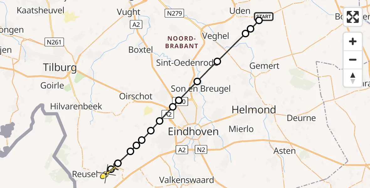Routekaart van de vlucht: Lifeliner 3 naar Bladel, Biesthoekstraat