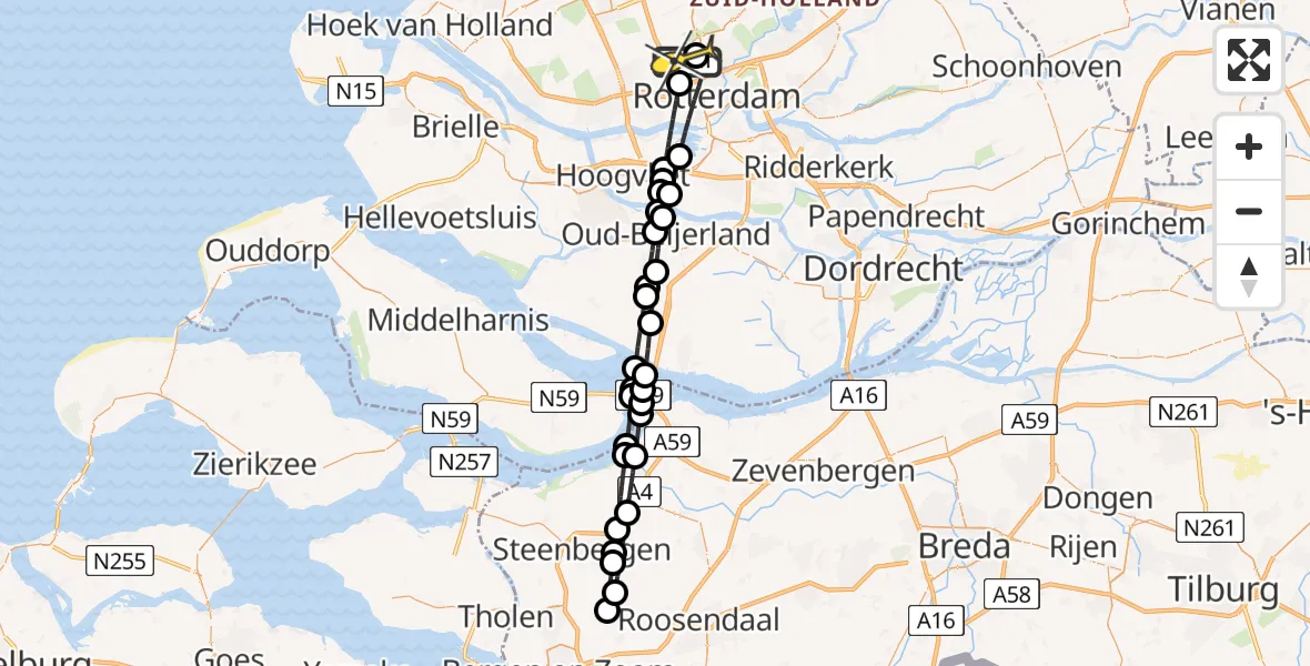 Routekaart van de vlucht: Lifeliner 2 naar Rotterdam The Hague Airport, Van der Duijn van Maasdamweg