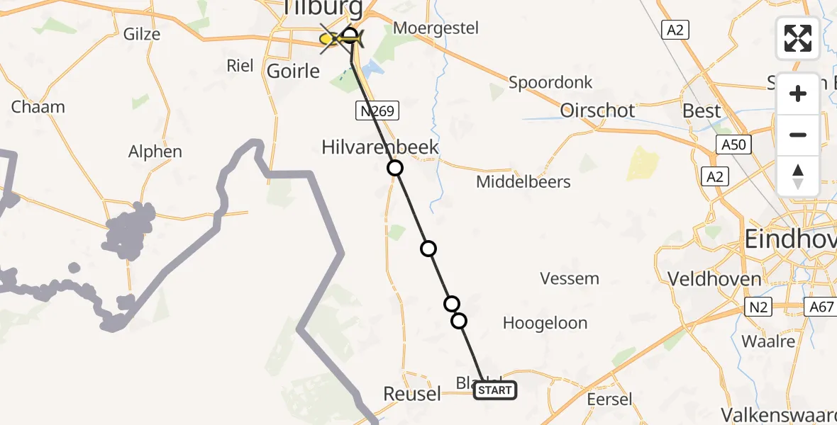 Routekaart van de vlucht: Lifeliner 3 naar Tilburg, Emmaplein