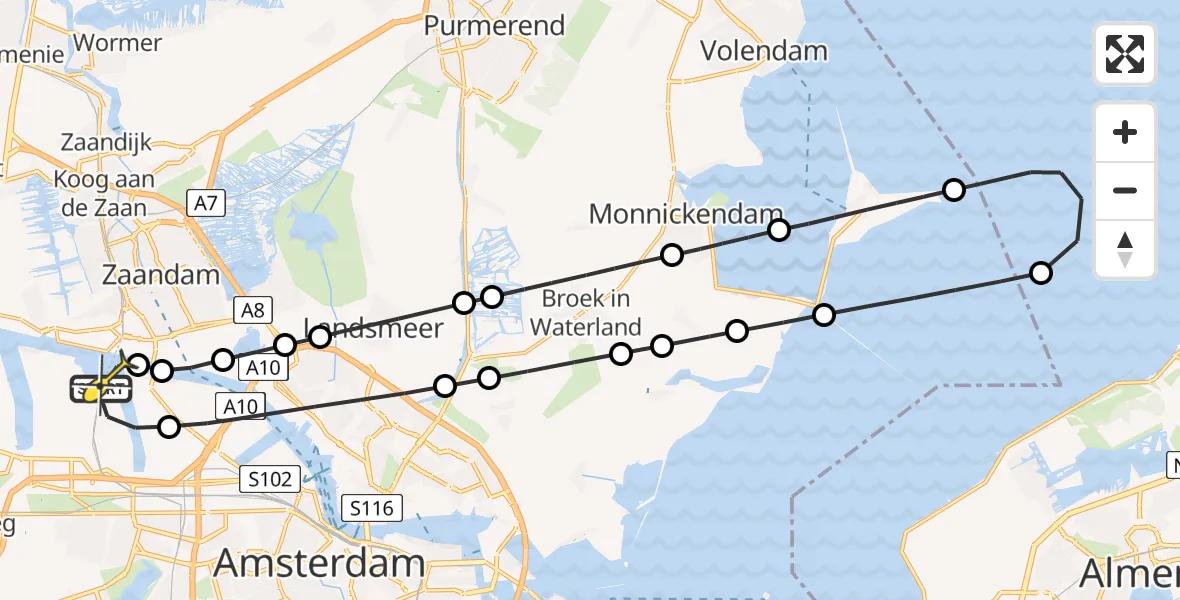 Routekaart van de vlucht: Lifeliner 1 naar Amsterdam Heliport, Westhaven
