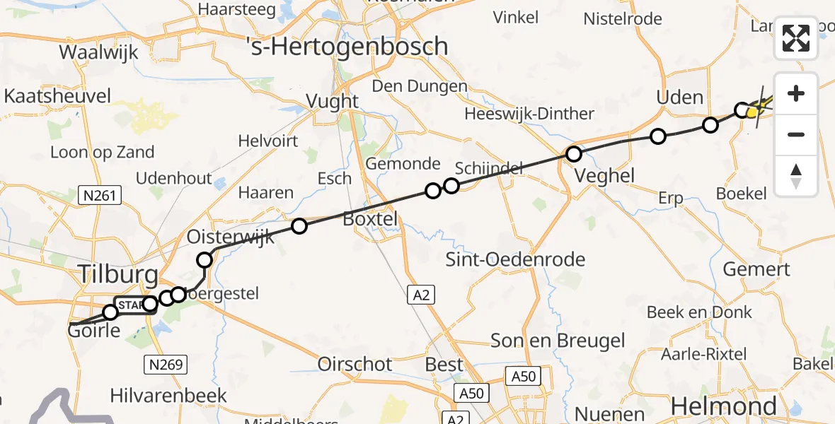 Routekaart van de vlucht: Lifeliner 3 naar Vliegbasis Volkel, Bakertand