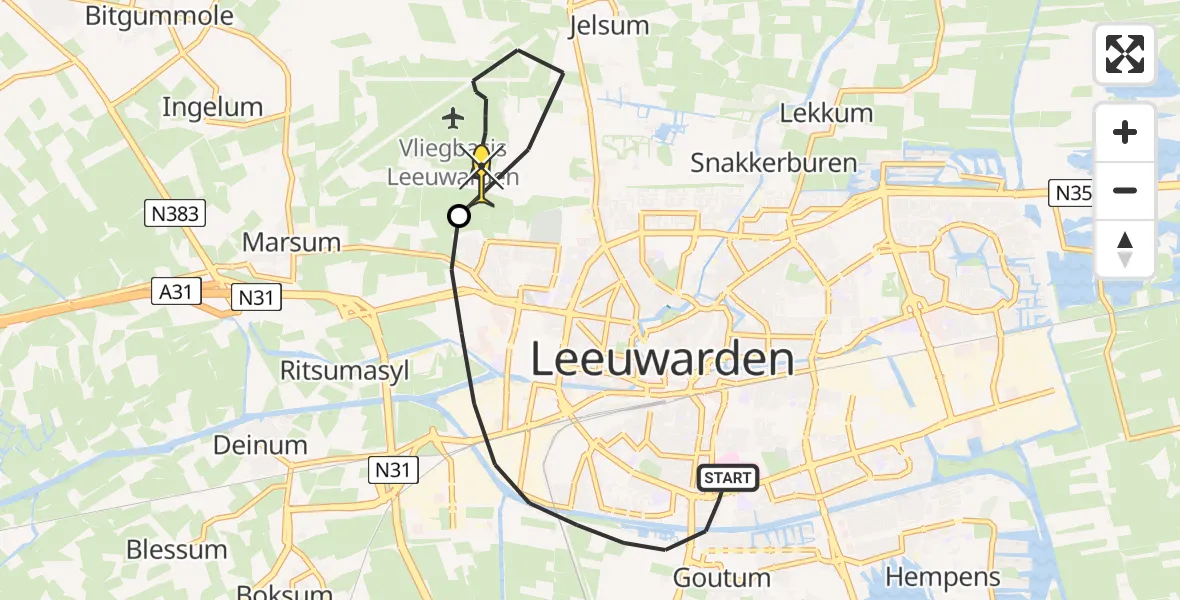 Routekaart van de vlucht: Ambulanceheli naar Vliegbasis Leeuwarden, Relingpaad
