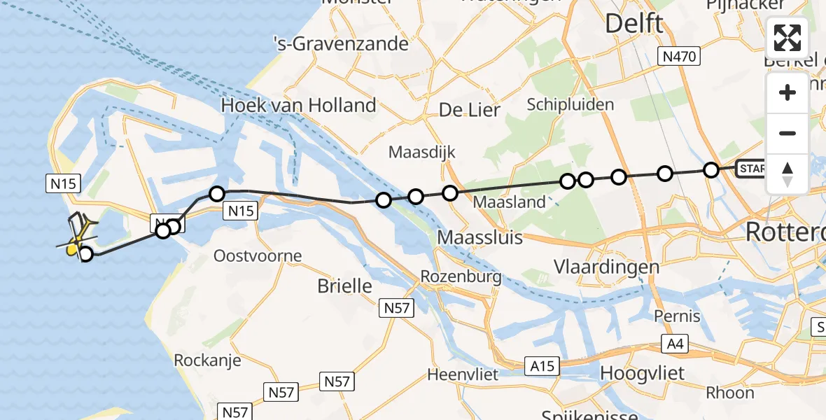 Routekaart van de vlucht: Lifeliner 2 naar Maasvlakte, Matlingeweg