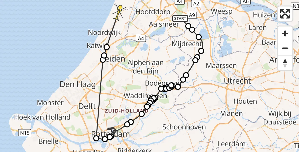 Routekaart van de vlucht: Politieheli naar Noordwijk, Nesserlaan