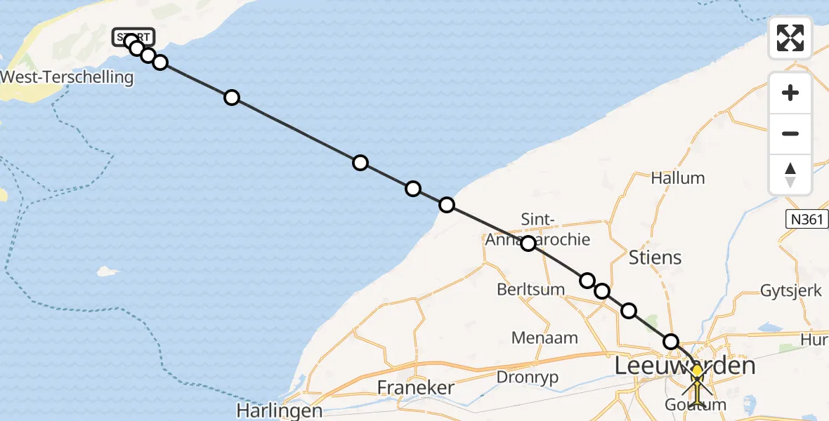 Routekaart van de vlucht: Ambulancehelikopter naar Leeuwarden, Ponswiel