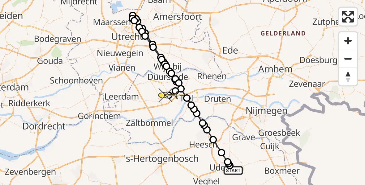 Routekaart van de vlucht: Lifeliner 3 naar Erichem, Zeelandsedijk