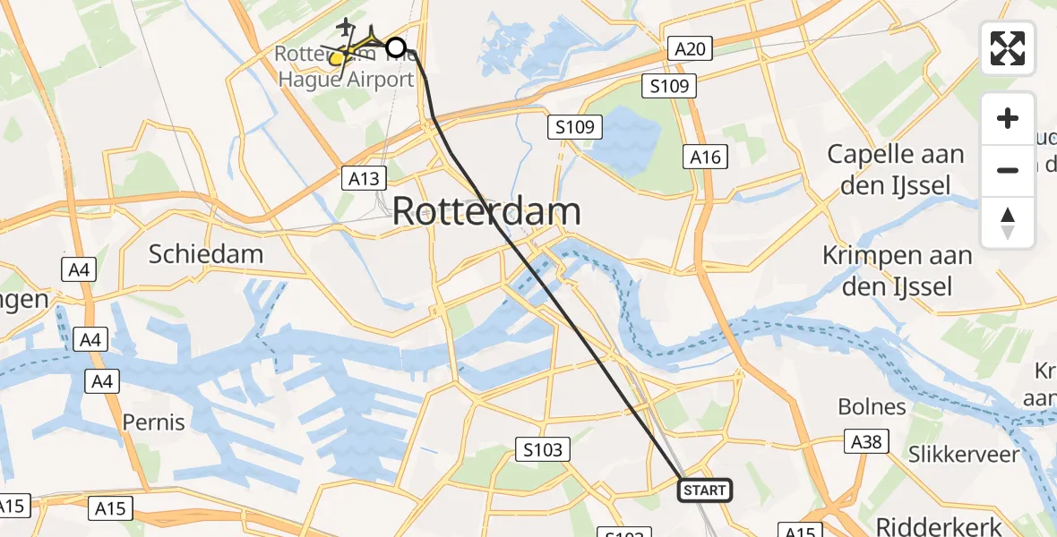 Routekaart van de vlucht: Lifeliner 2 naar Rotterdam The Hague Airport, Aristotelesstraat