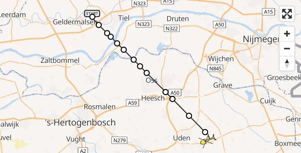Routekaart van de vlucht: Lifeliner 3 naar Vliegbasis Volkel, Rietsche Tochtsloot