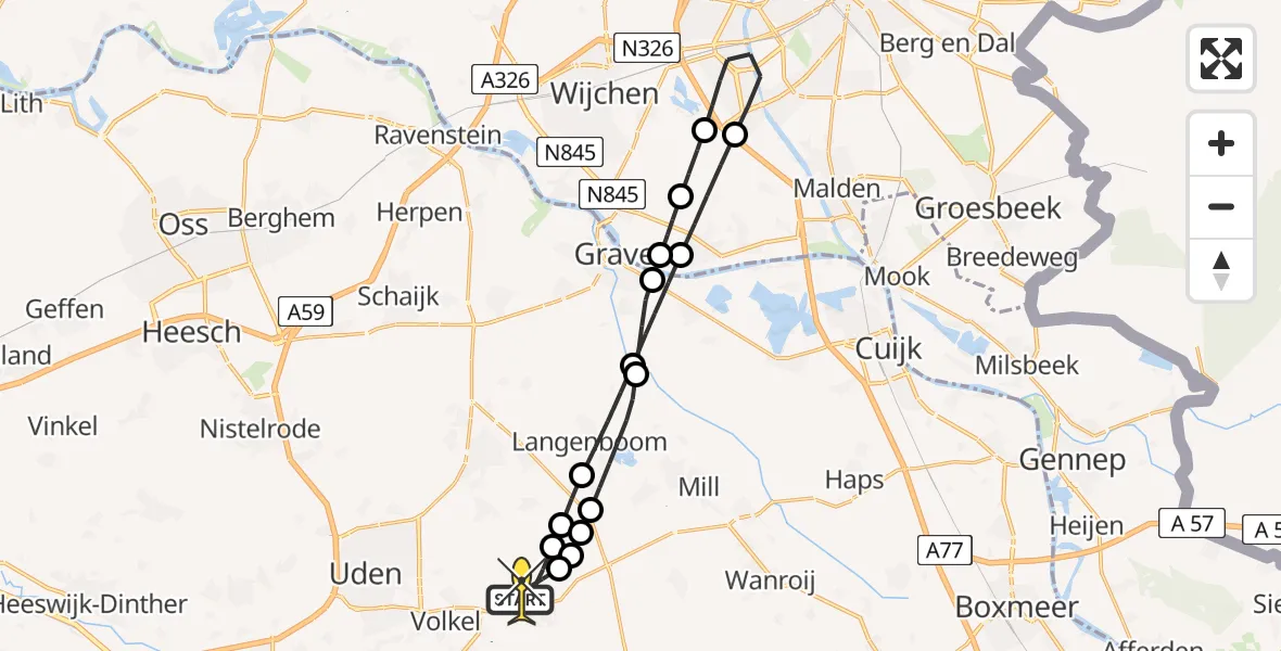 Routekaart van de vlucht: Lifeliner 3 naar Vliegbasis Volkel, Zeelandsedijk