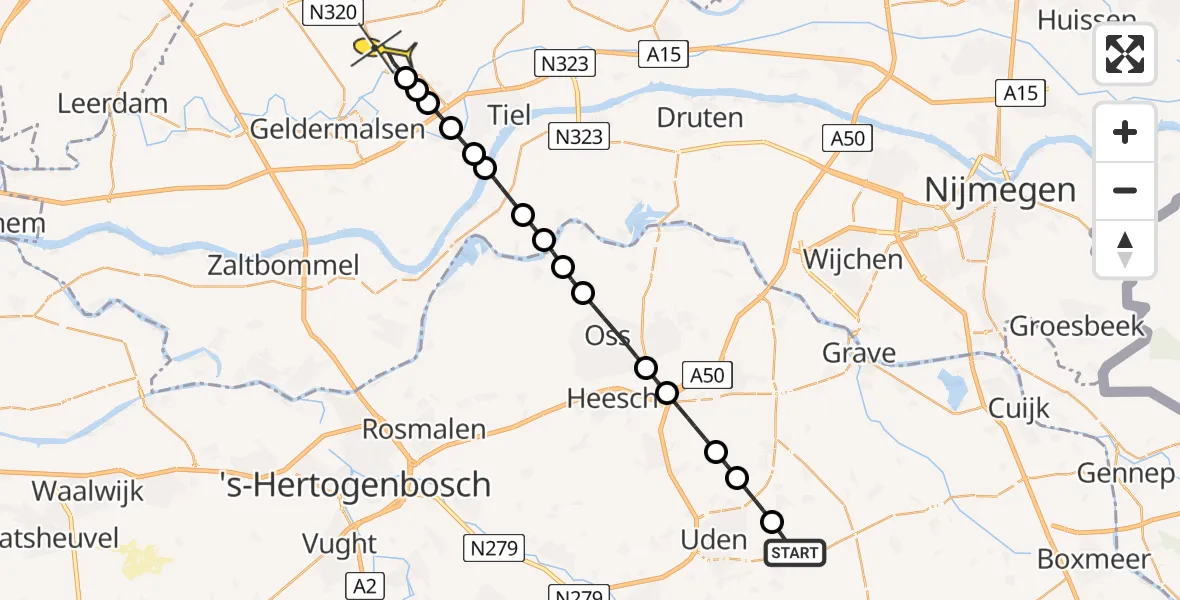Routekaart van de vlucht: Lifeliner 3 naar Buren, Jagersveld