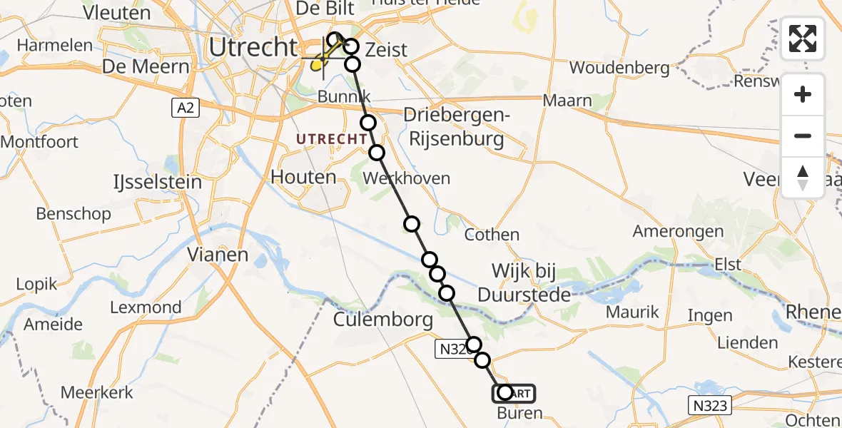 Routekaart van de vlucht: Lifeliner 2 naar Universitair Medisch Centrum Utrecht, Groenestraat