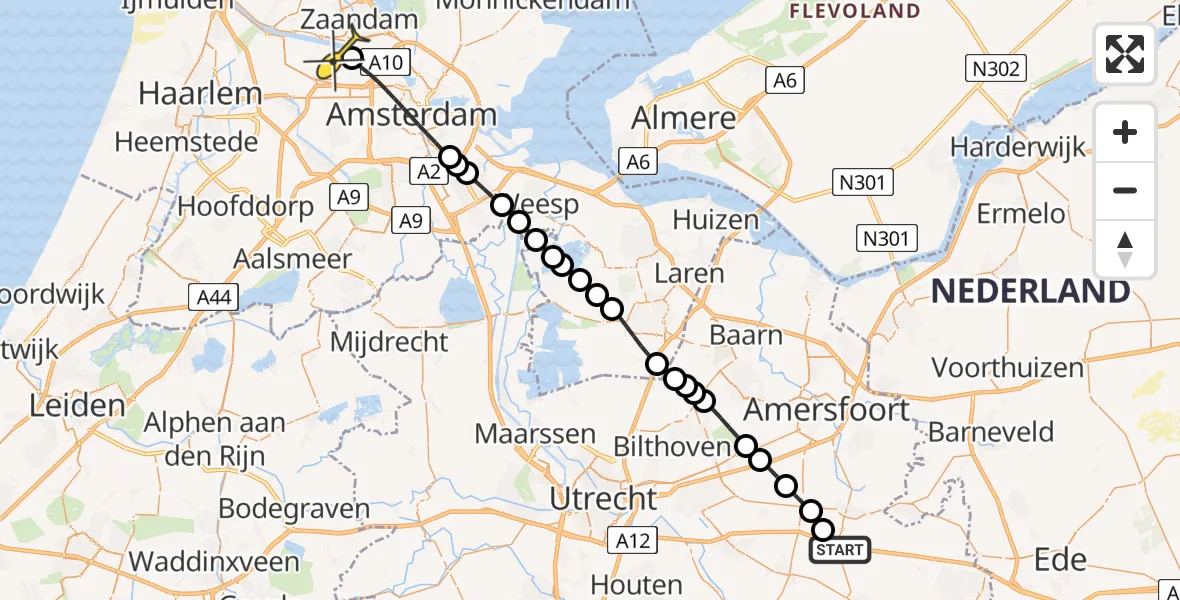 Routekaart van de vlucht: Lifeliner 1 naar Amsterdam Heliport, Woudenbergseweg