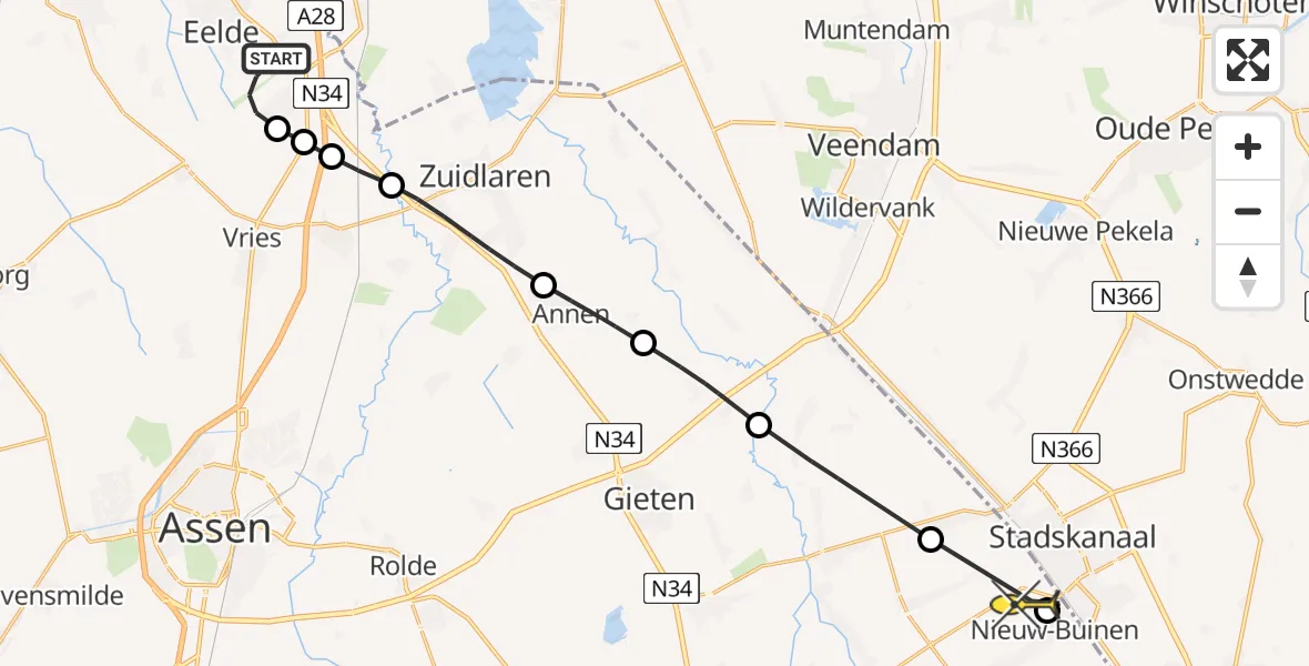 Routekaart van de vlucht: Lifeliner 4 naar Nieuw-Buinen, Vissersweg