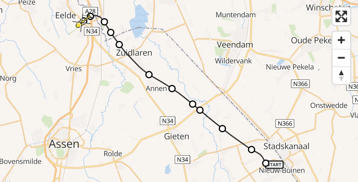 Routekaart van de vlucht: Lifeliner 4 naar Groningen Airport Eelde, Noordelijke Tweederdeweg