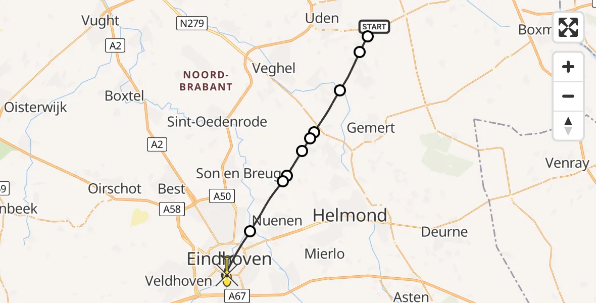 Routekaart van de vlucht: Lifeliner 3 naar Eindhoven, Rechtestraat