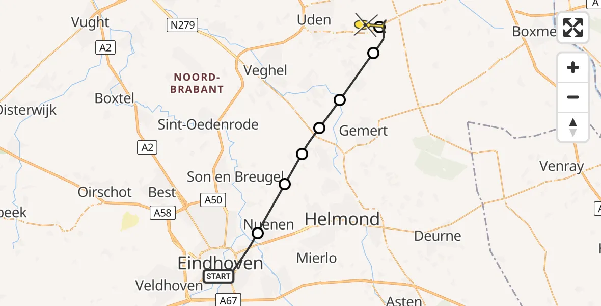 Routekaart van de vlucht: Lifeliner 3 naar Vliegbasis Volkel, Aalsterweg