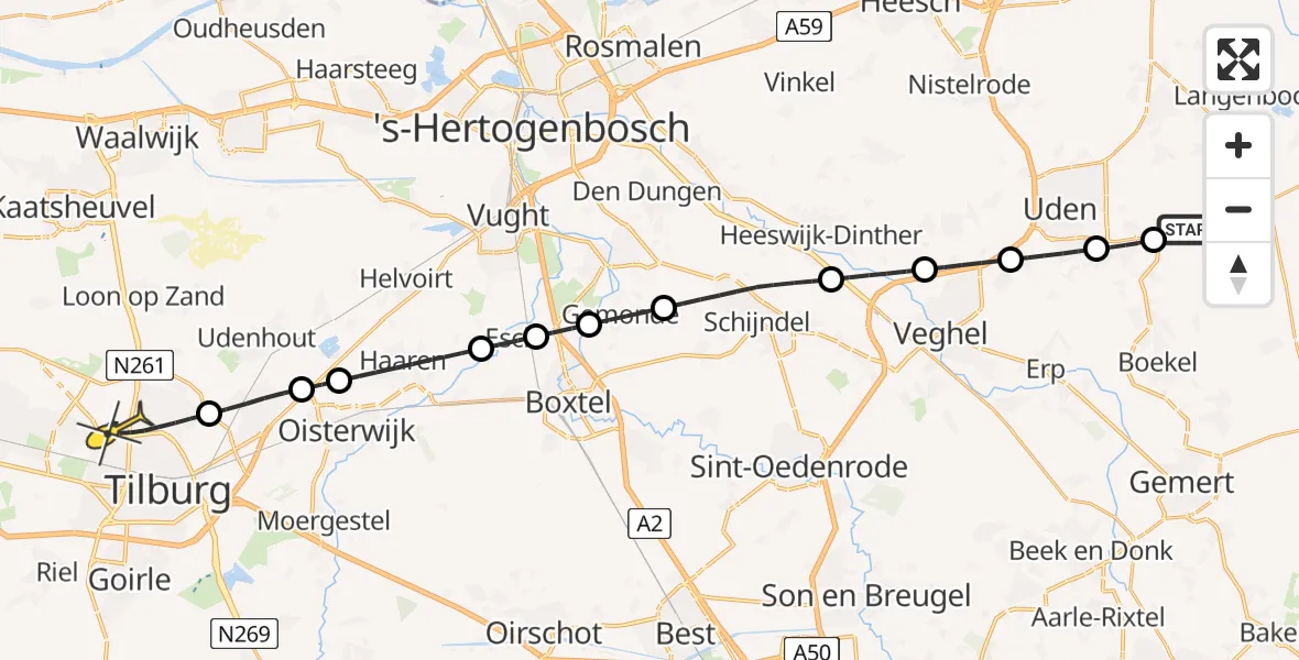 Routekaart van de vlucht: Lifeliner 3 naar Tilburg, Rondweg Volkel