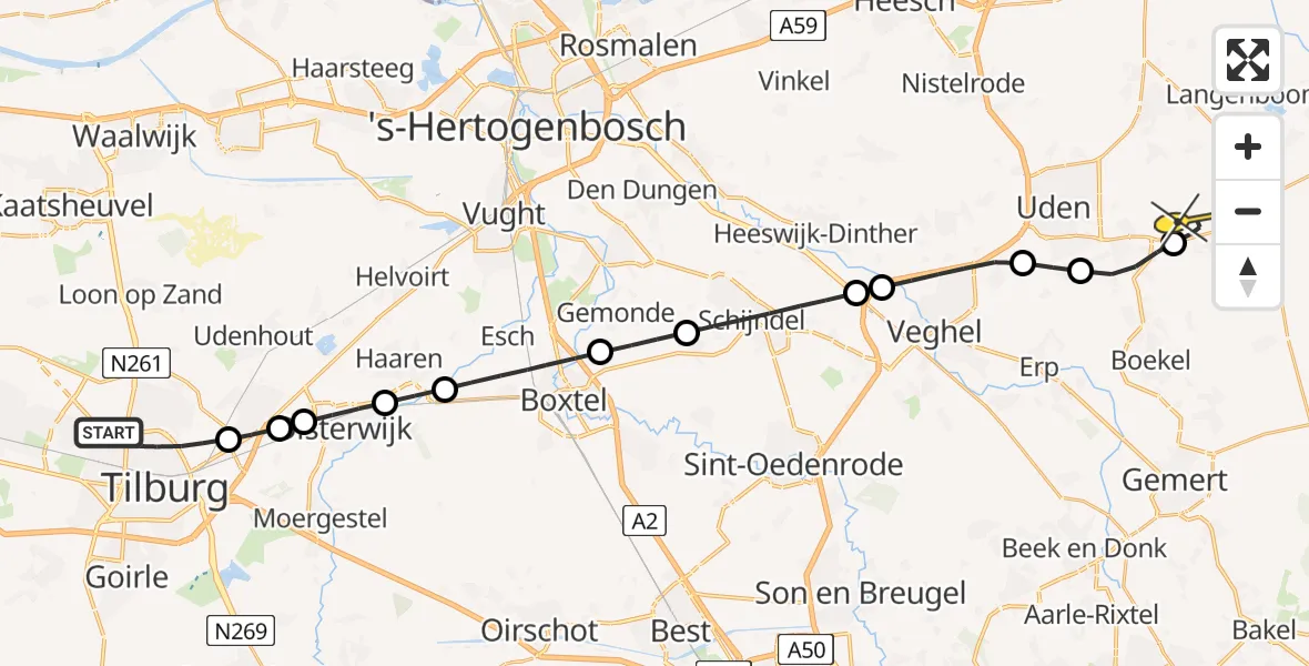 Routekaart van de vlucht: Lifeliner 3 naar Vliegbasis Volkel, Van Bylandtpad