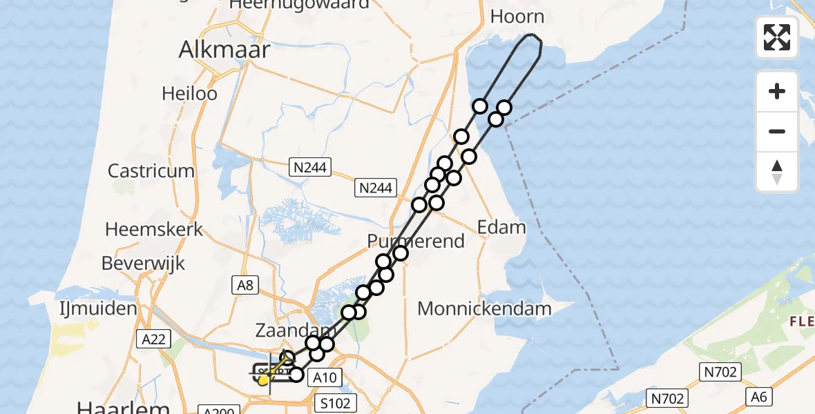 Routekaart van de vlucht: Lifeliner 1 naar Amsterdam Heliport, Kompasweg