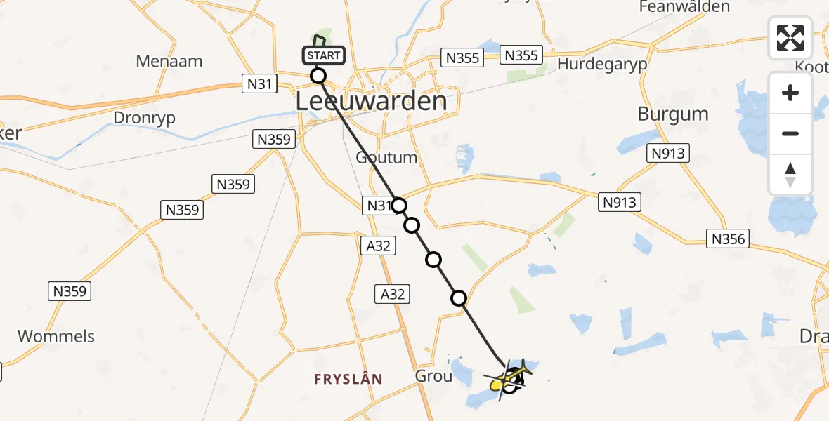 Routekaart van de vlucht: Ambulanceheli naar Goëngahuizen, De Skieding