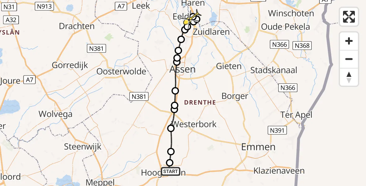 Routekaart van de vlucht: Lifeliner 4 naar Eelde, Pesserdijk