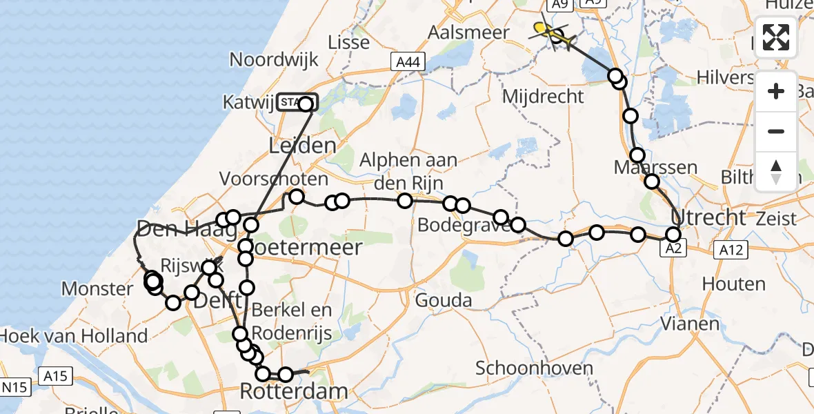 Routekaart van de vlucht: Politieheli naar Amstelveen, Veerpolder