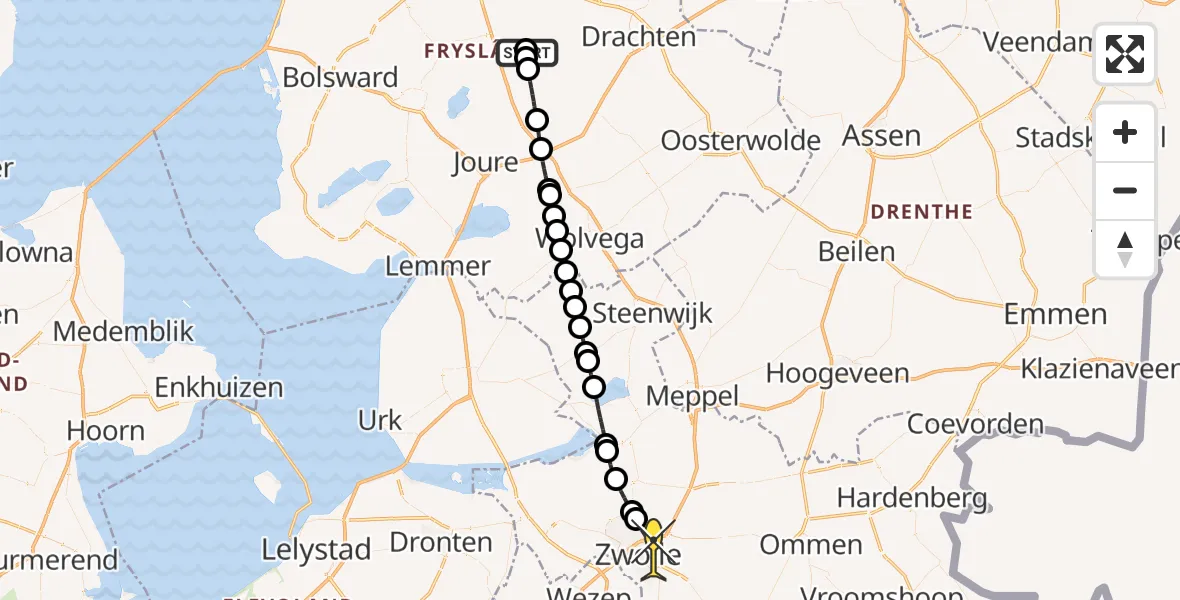 Routekaart van de vlucht: Ambulancehelikopter naar Zwolle, Janssleat