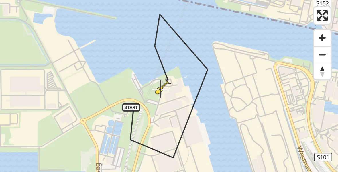 Routekaart van de vlucht: Lifeliner 1 naar Amsterdam Heliport, Capriweg