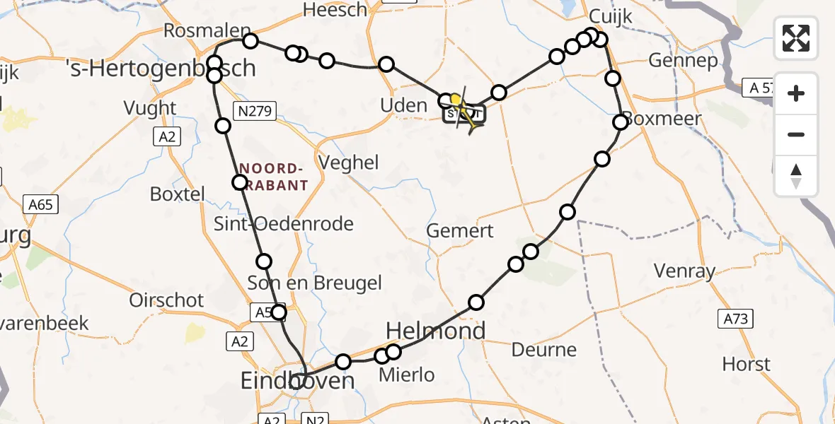 Vluchtroute Politiehelikopter van Vliegbasis Volkel naar Vliegbasis Volkel