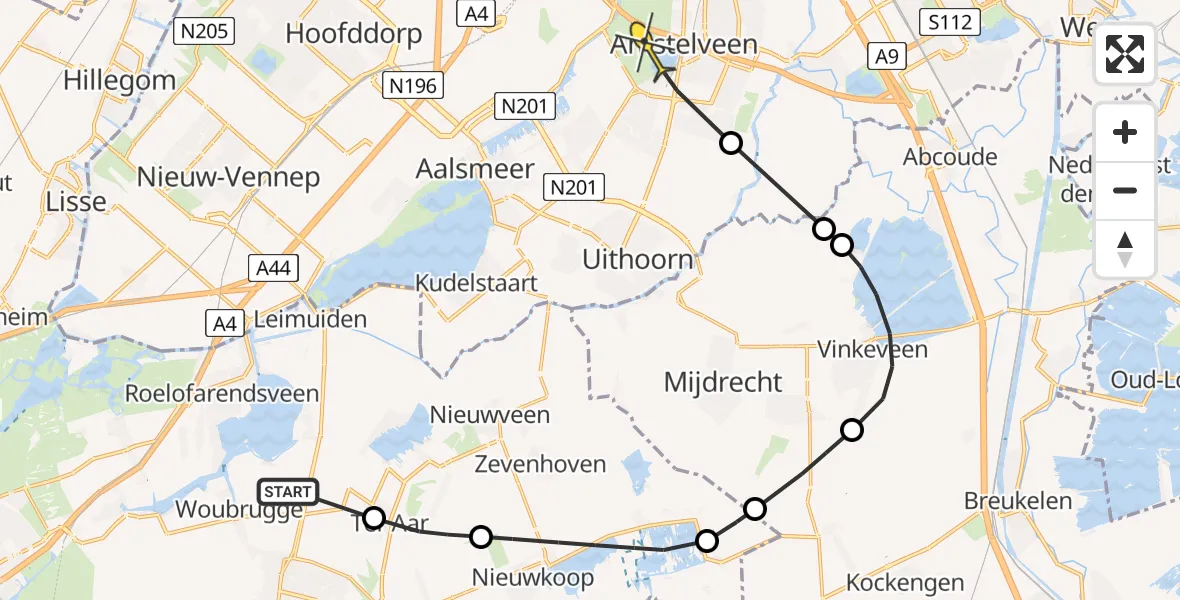 Routekaart van de vlucht: Politiehelikopter naar Amstelveen, Aalscholverlaan