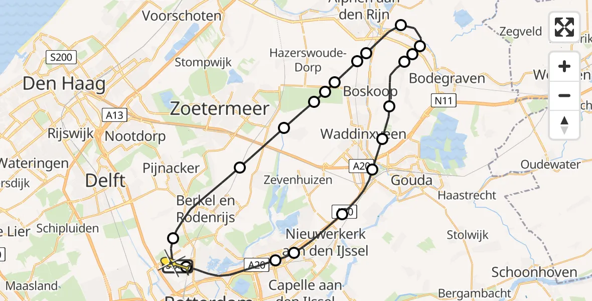 Routekaart van de vlucht: Lifeliner 2 naar Rotterdam The Hague Airport, Rodenrijseweg