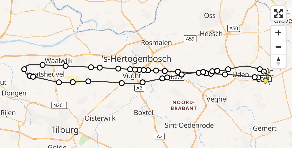 Routekaart van de vlucht: Lifeliner 3 naar Vliegbasis Volkel, Kromstraat
