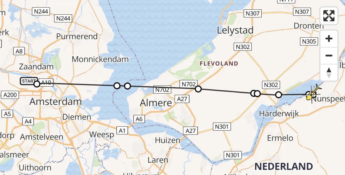 Routekaart van de vlucht: Lifeliner 1 naar Nunspeet, Westhaven