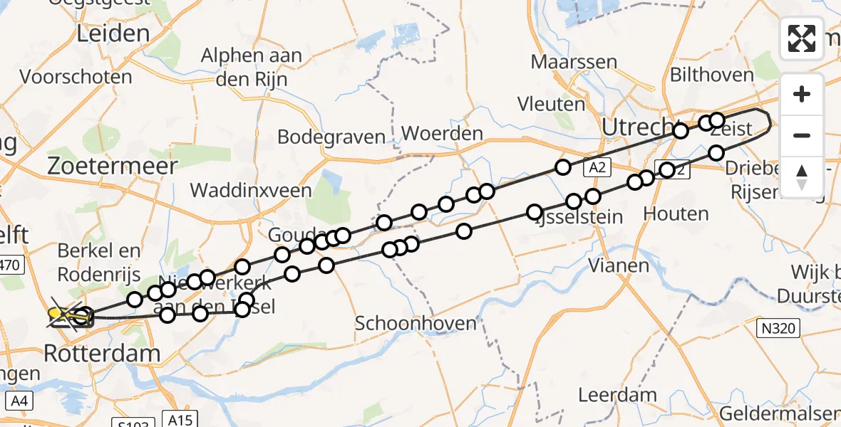 Routekaart van de vlucht: Lifeliner 2 naar Rotterdam The Hague Airport, Bovendijk