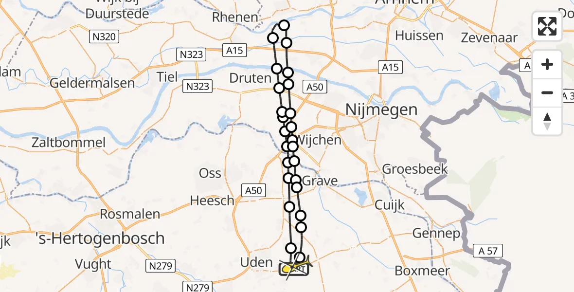 Routekaart van de vlucht: Lifeliner 3 naar Vliegbasis Volkel, Zeelandsedijk