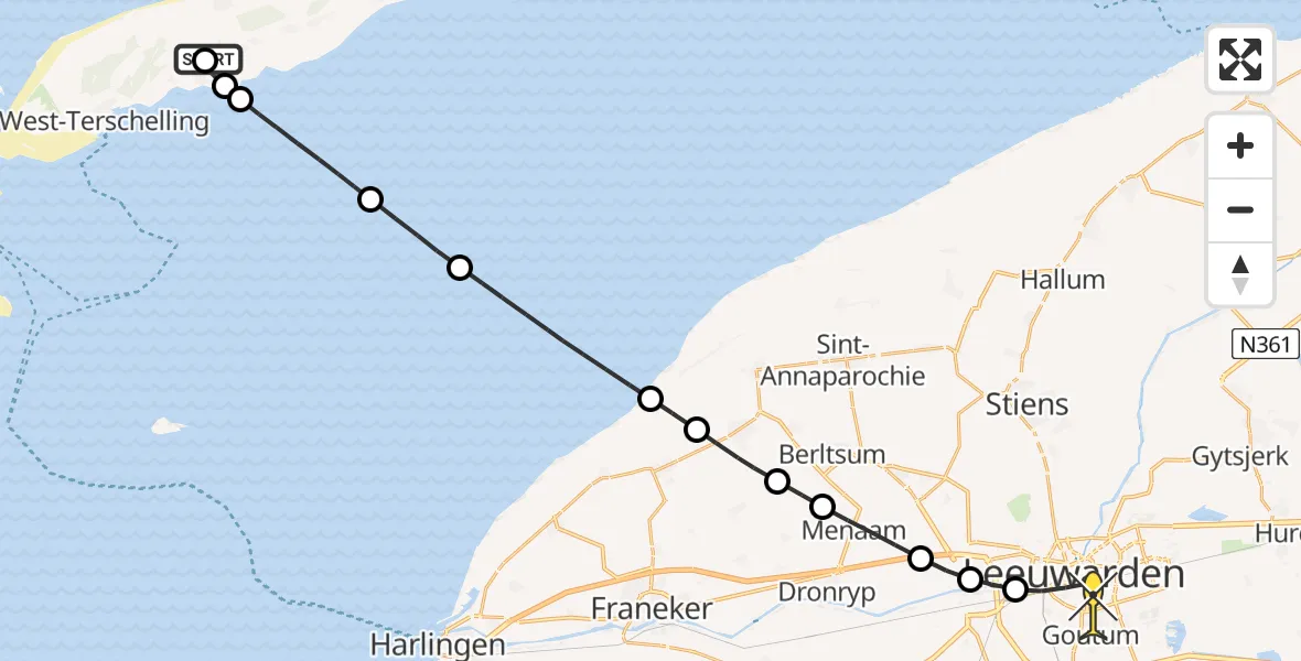 Routekaart van de vlucht: Ambulancehelikopter naar Leeuwarden, Seeryperpolder
