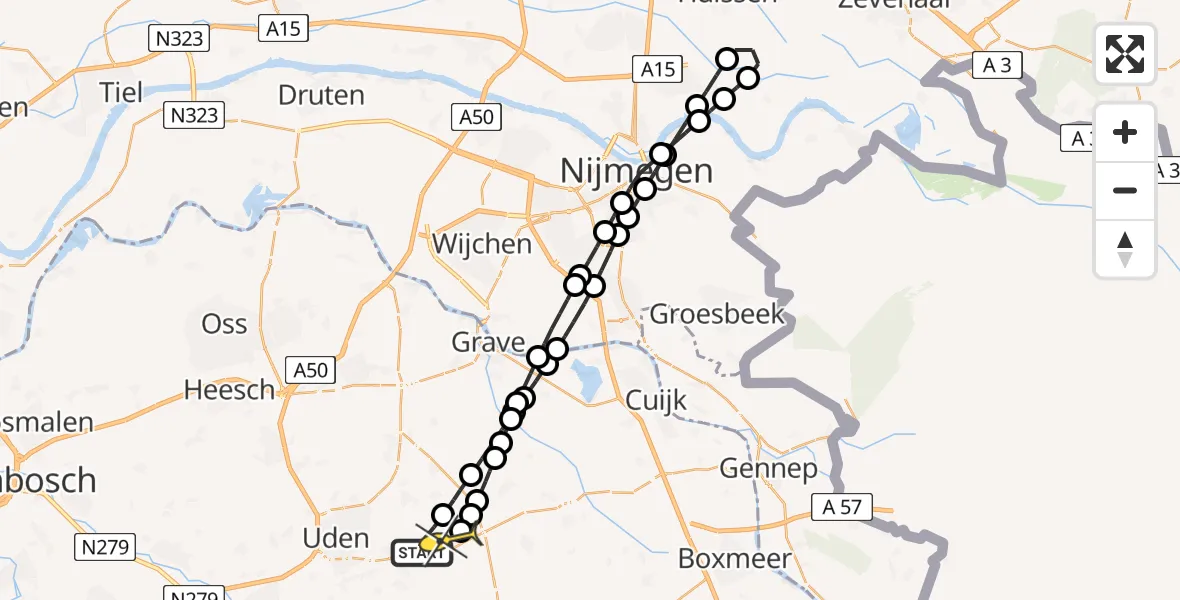 Routekaart van de vlucht: Lifeliner 3 naar Vliegbasis Volkel, Zeelandsedijk