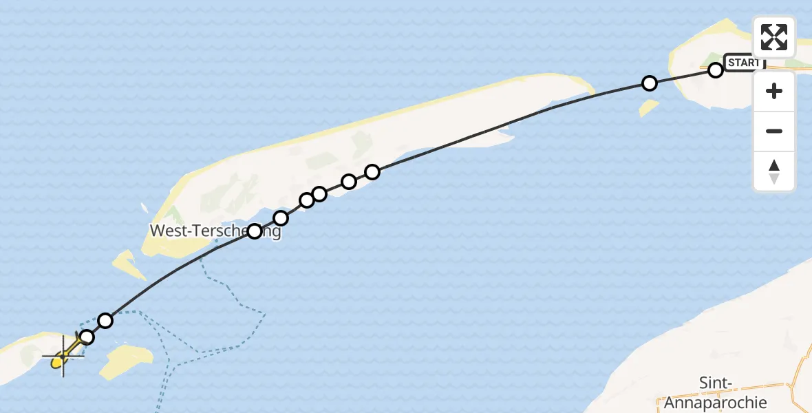 Routekaart van de vlucht: Ambulancehelikopter naar Vlieland Heliport, Verbindingsweg