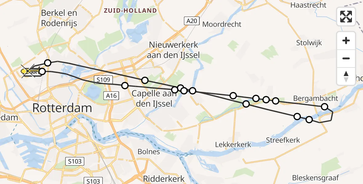 Routekaart van de vlucht: Lifeliner 2 naar Rotterdam The Hague Airport, Bovendijk