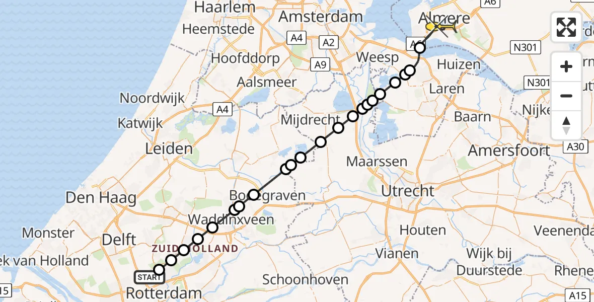 Routekaart van de vlucht: Lifeliner 2 naar Almere, Tempelhof
